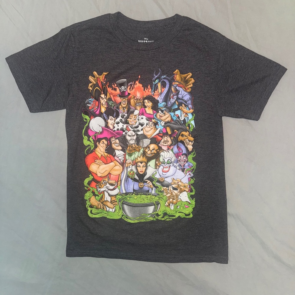 Disney Villains Graphic T-Shirt Charcoal Gray Small Maleficent Ursula Jafar Tee